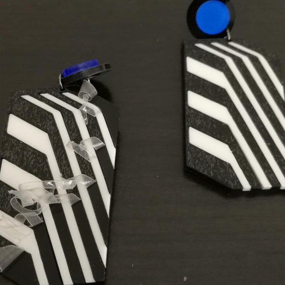 Stripe Drop Dangle Earrings Big Black White Acrylic Earrings - Picture 10 of 10